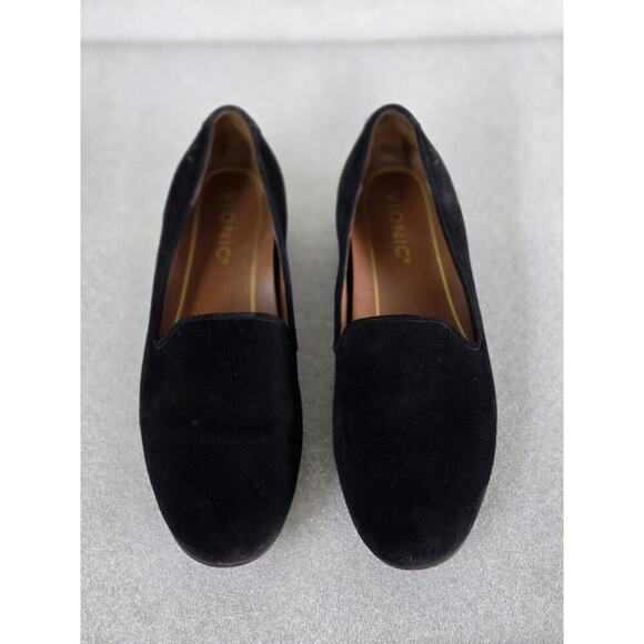 Vionic Women's Willa Ii Slip-ons Loafer Size 6 3/4 Black Suede Block Heel Round - Picture 1 of 6